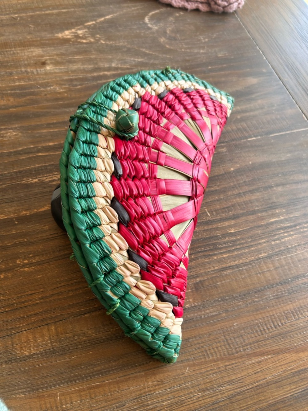 Handwoven Raffia Watermelon Clutch - Statement Fruit Motif Summer Piece